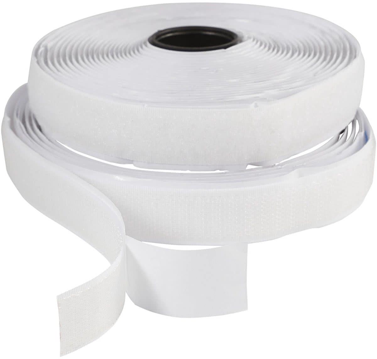 Klitteband haak en lussluiting, b: 20 mm, wit, Zelfklevend, 5 m
