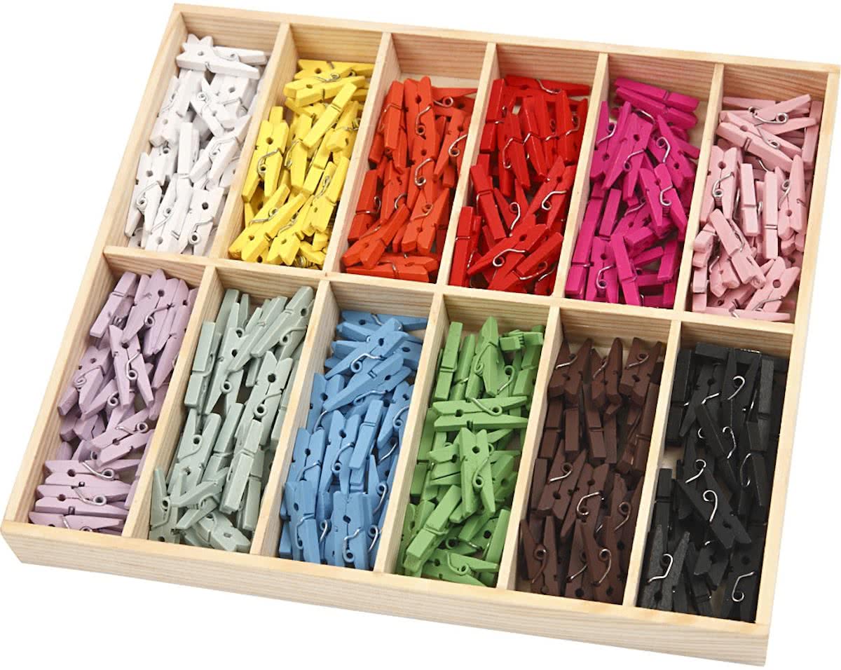 Mini wasknijpers - Assortiment, l: 25 mm, kleuren assorti, 288 assorti