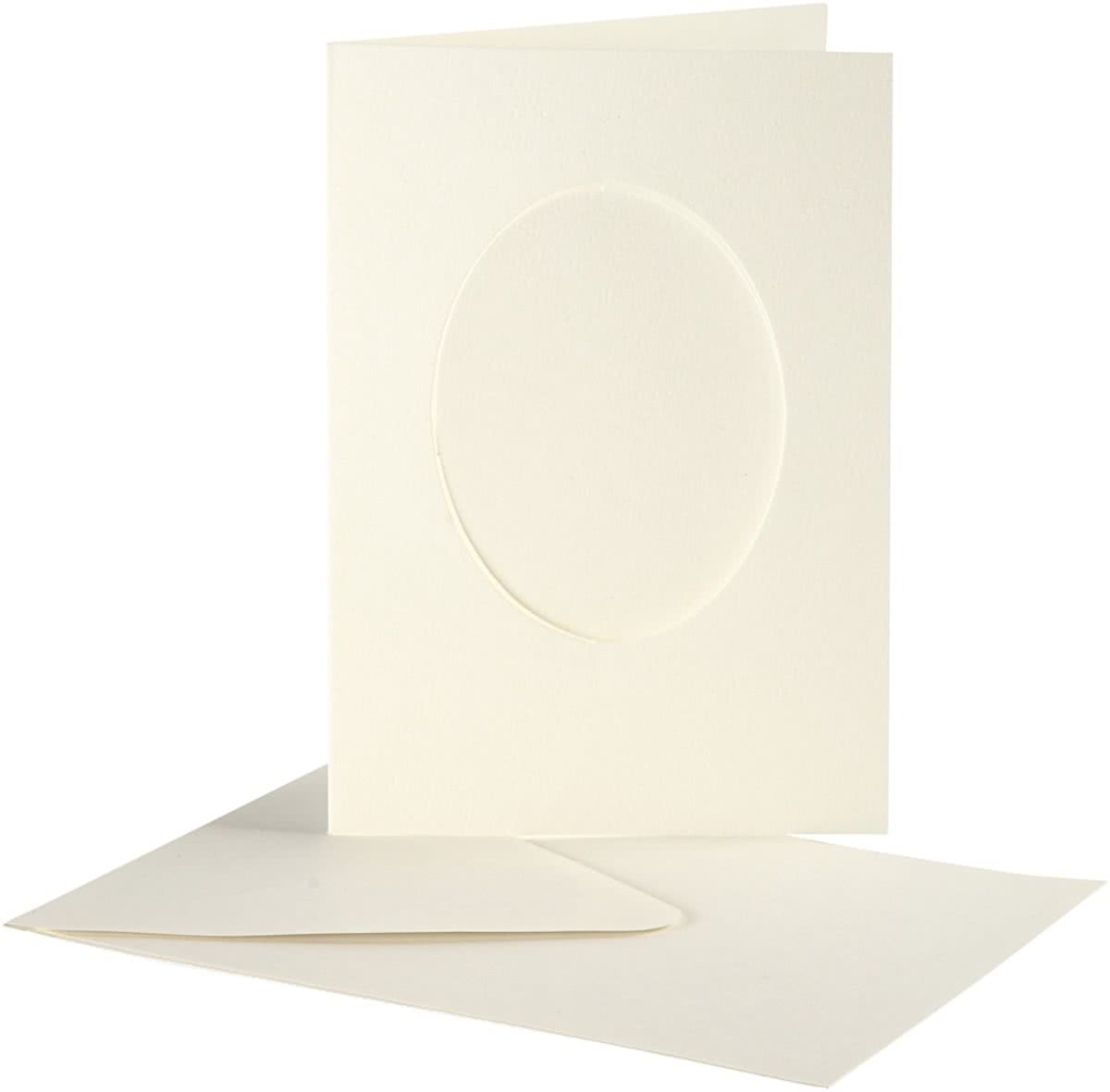 Passepartout Kaarten, afmeting kaart 10,5x15 cm, off-white, ovaal, 10 sets