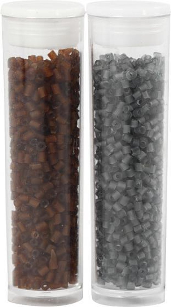 Rocailles 1,7 mm bruin/transparant grijs