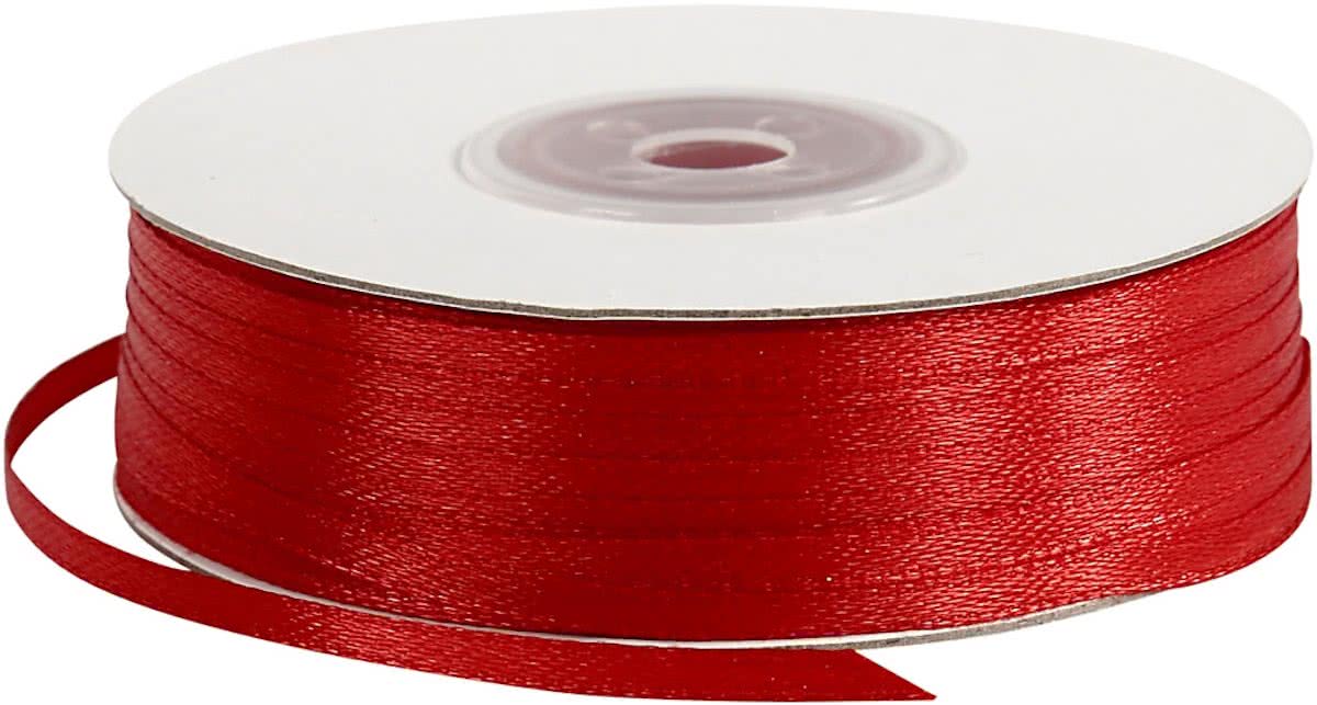 Satijn lint, b: 3 mm, rood, 100 m