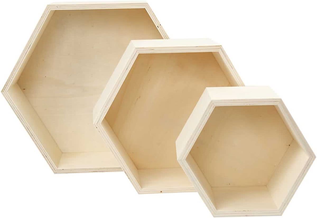 Showdozen, h: 14,8+19+24,2 cm, diepte 10 cm, 3 stuks, triplex