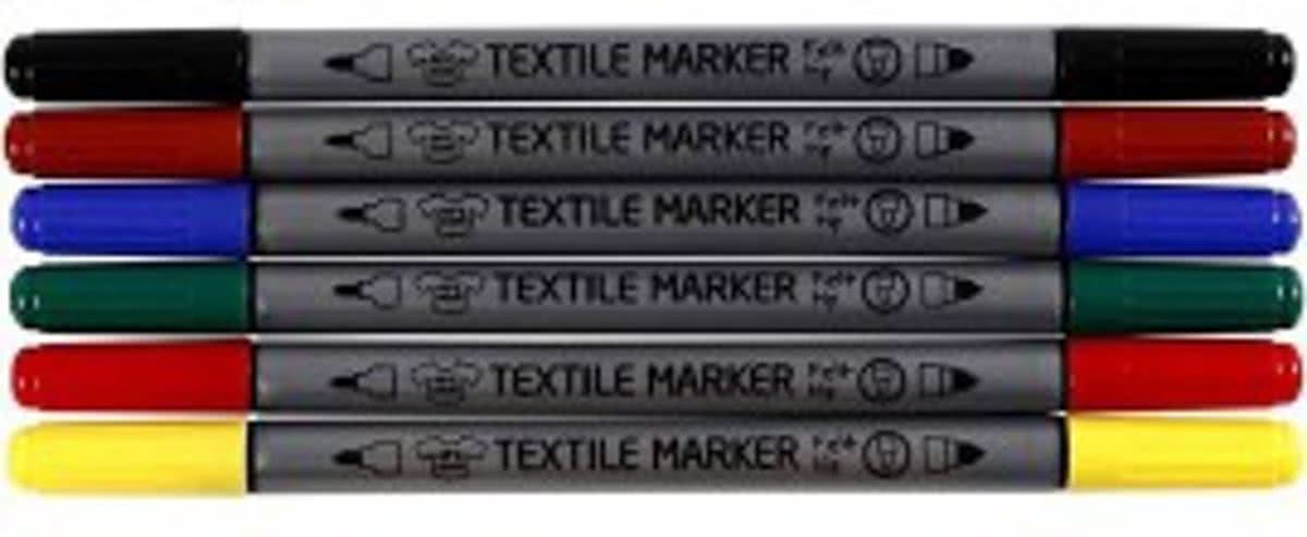 Textielstiften, dikte 2,3 + 3,6 mm, 6 kleuren