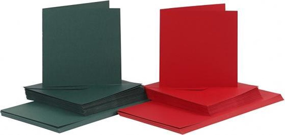 kaarten en enveloppen 15 x 15 cm 50 sets groen/rood