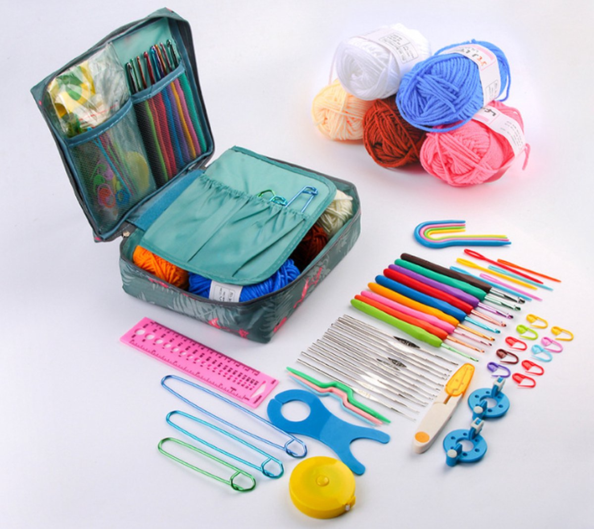 CrochetShop - Haaknaalden set - Starterskit - accessoires set - inclusief wol - garen - kleur 03