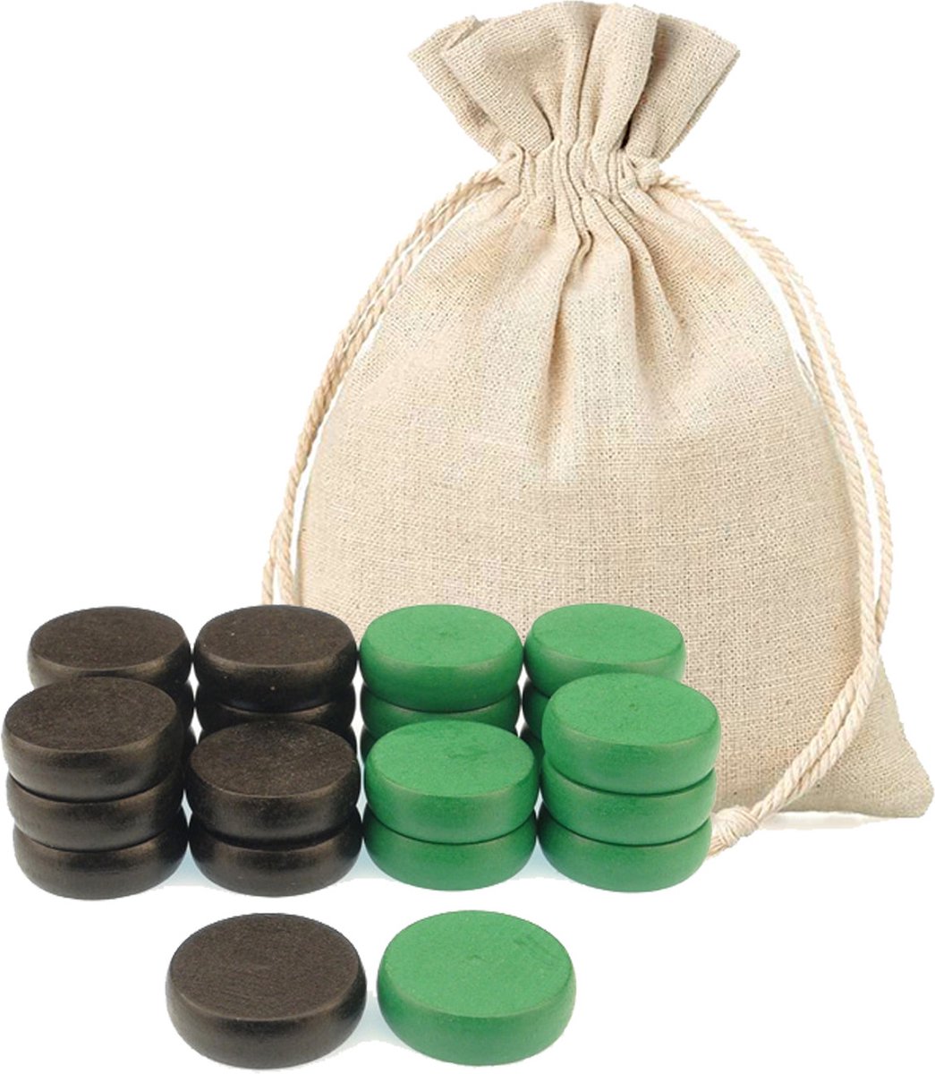 26 Zwarte & Groene Crokinole Toernooi Discs + Tasje -- (Original 1-1/4