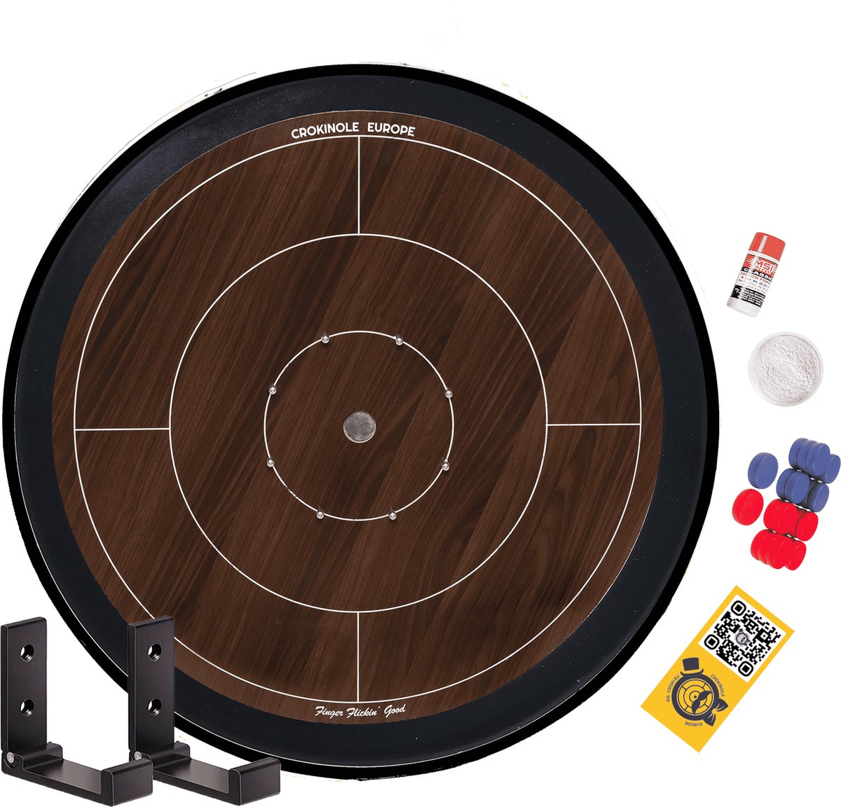 Crokinole Bordspel - Toernooibord, 26 Schijven, Carrompoeder & Wandmontage - Strategisch Spel voor Familie en Vrienden + Tas