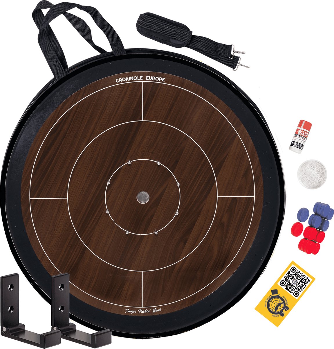 Crokinole Bordspel - Toernooibord, 26 Schijven, Carrompoeder + Wandmontage & Tas - Strategisch Spel voor Familie en Vrienden