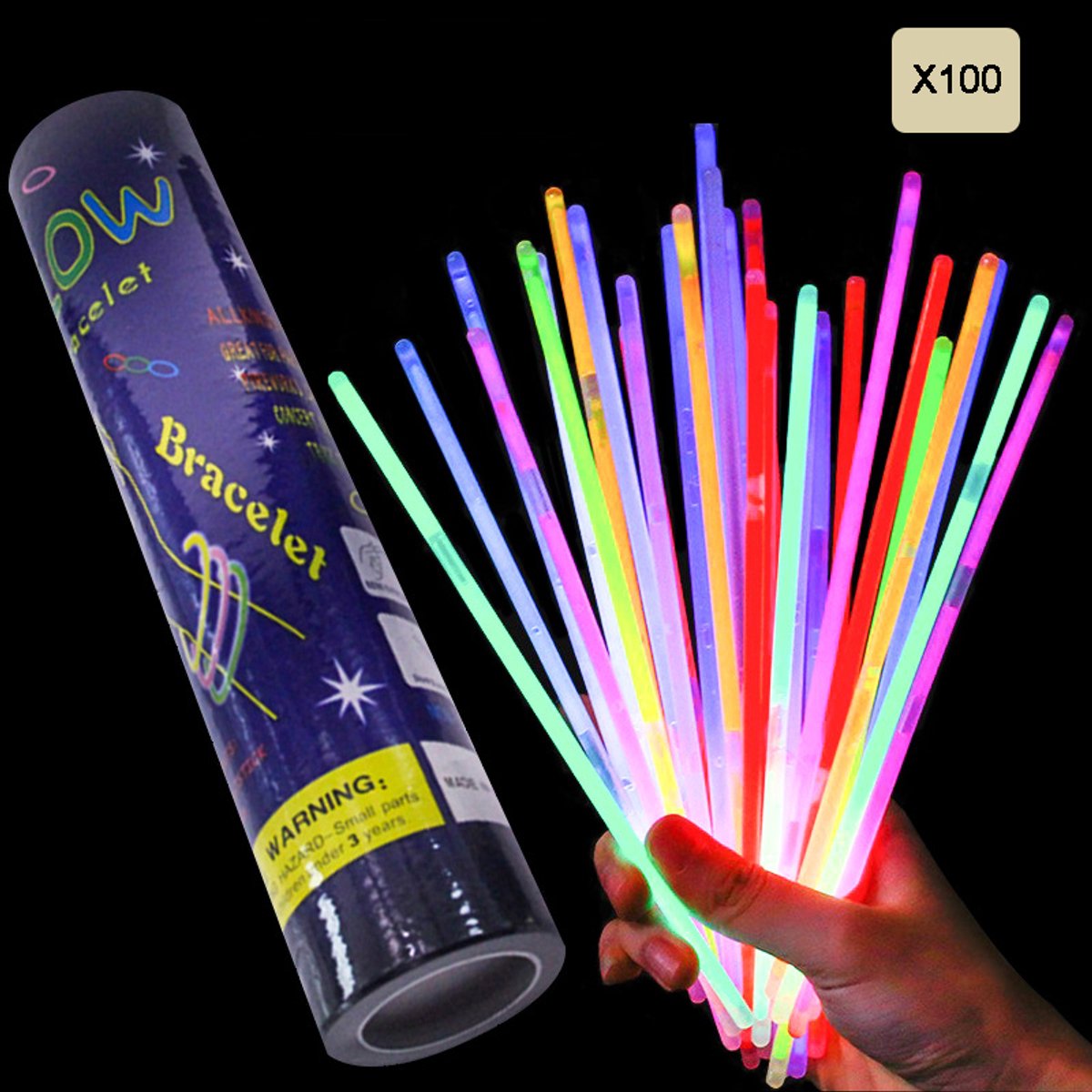 Crrynuo - Glowsticks Set - 100 Stuks - 5mm*210mm - 6 Kleuren - Met Connectors - Veilig voor Partijen