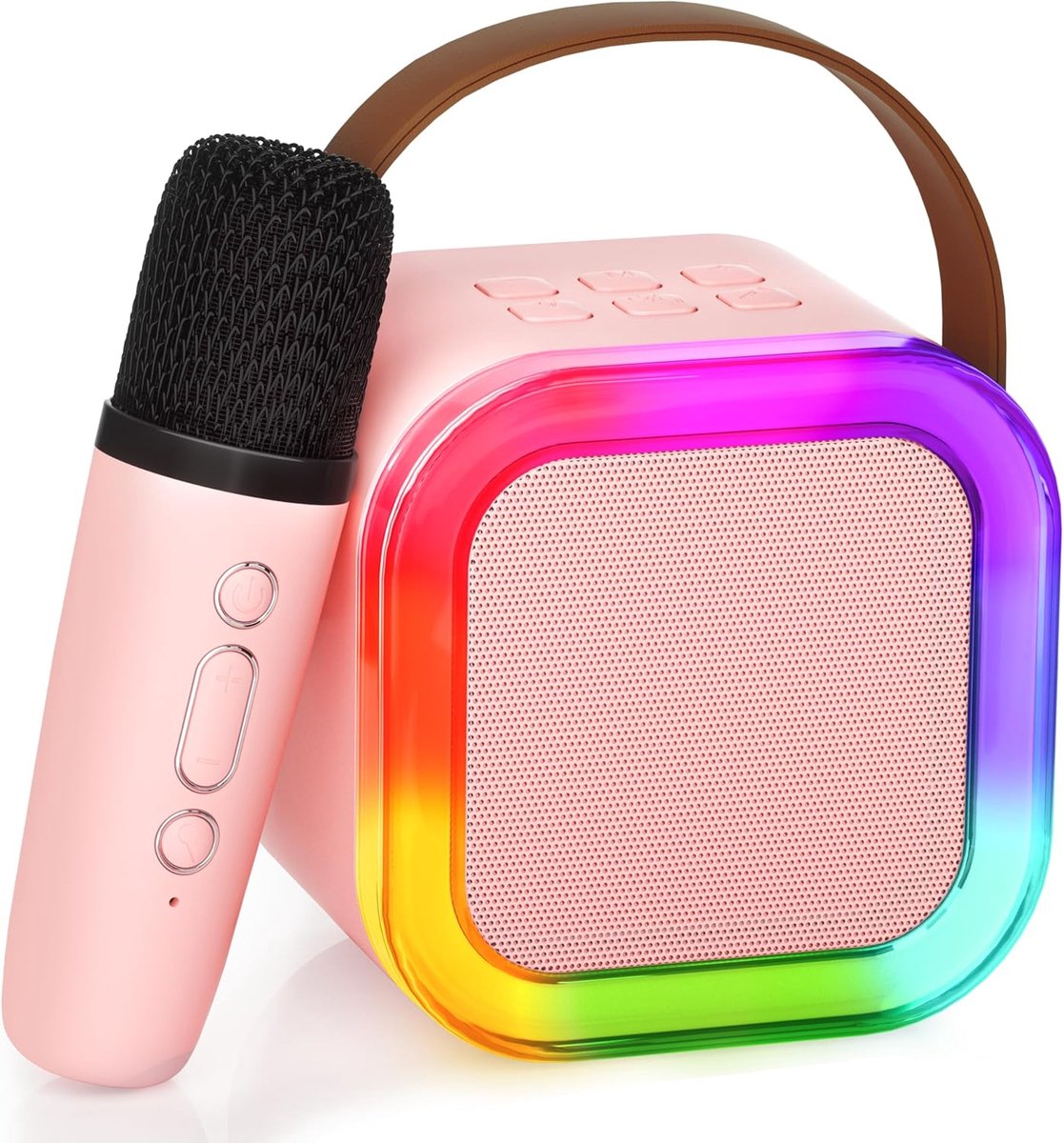   Mini Bluetooth Karaoke Machine - Speelgoedkaraoke met 1 microfoon - Geschikt voor verjaardagsfeestjes voor kinderen van 4-12 jaar - met LED-sfeerverlichting (roze)