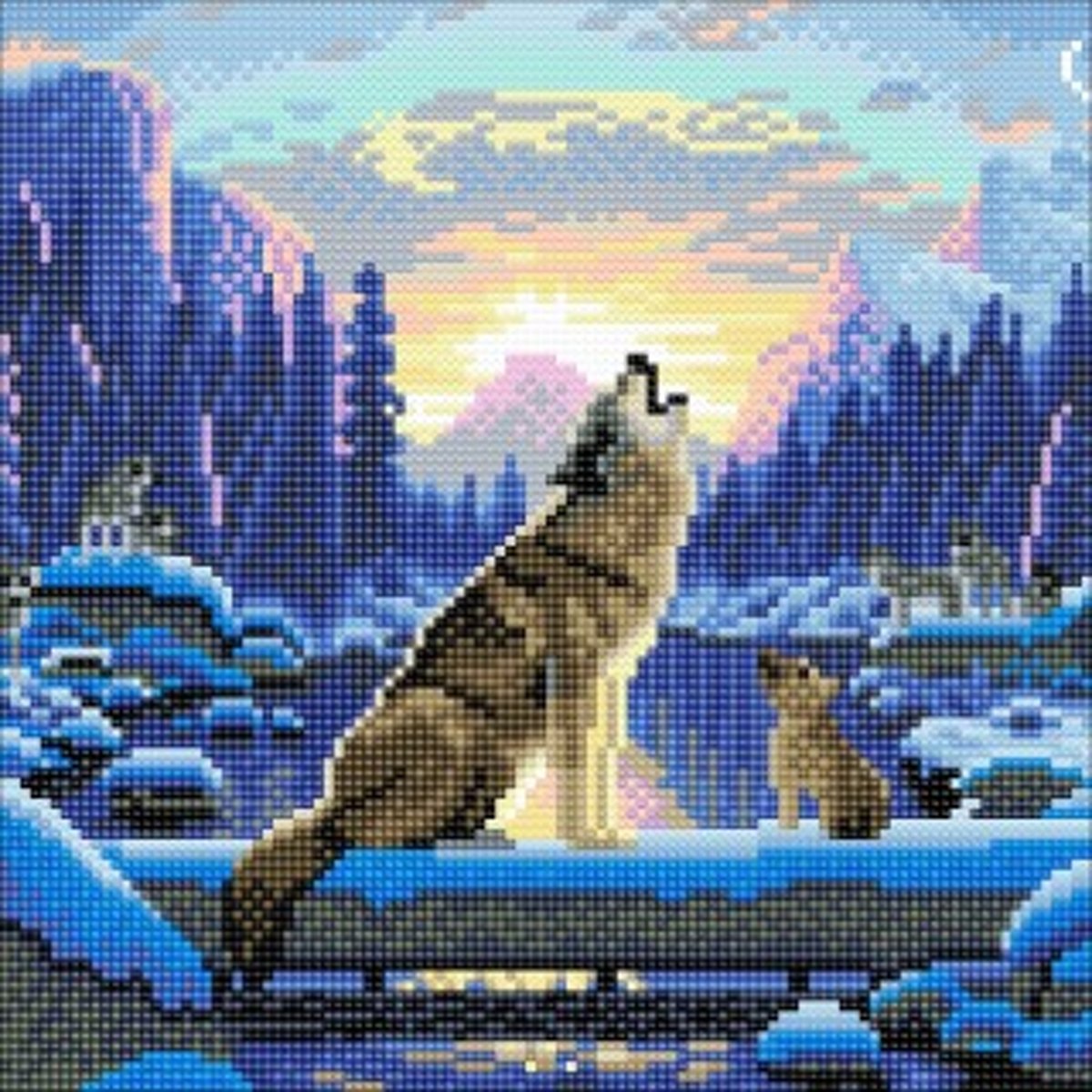 Diamond Painting Crystal Art Kit ® Howling Wolves 30x30 cm, Full Painting