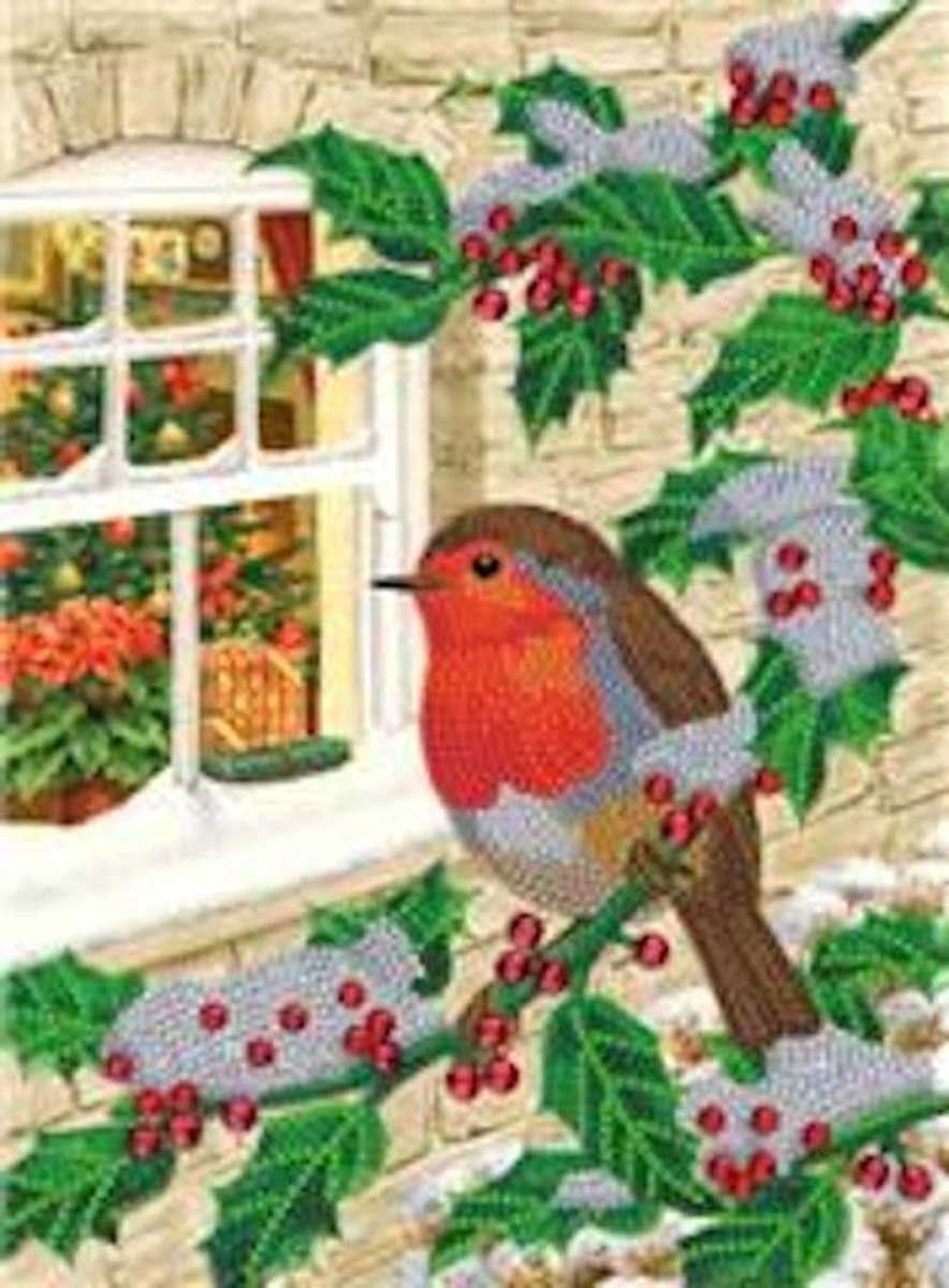 Crystal Art Giant XL Card, Robin at the Window, 29x21 cm