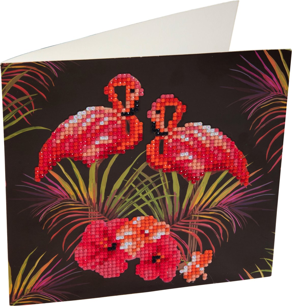 Diamond Painting Crystal Card Kit ® Flamingos, 18x18cm, Partial Painting