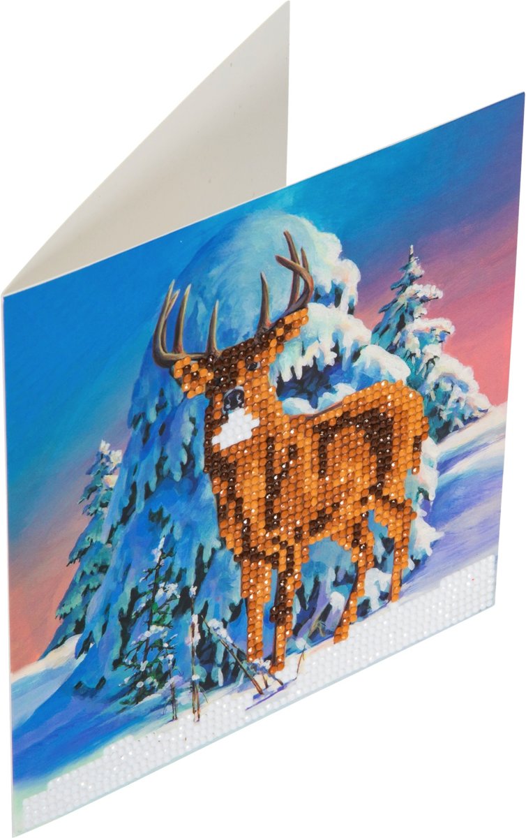 Diamond Painting Crystal Card Kit ® Winter stag, 18x18 cm, Partial Painting‎‎
