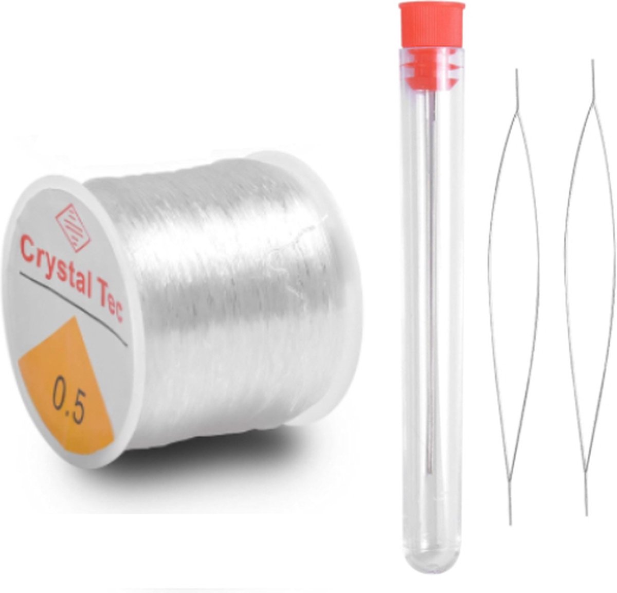 Elastisch draad voor Armbanden 0,5mm - Transparant Nylon Elastiek - Inclusief 2 Rijgnaalden - Zaadkralen