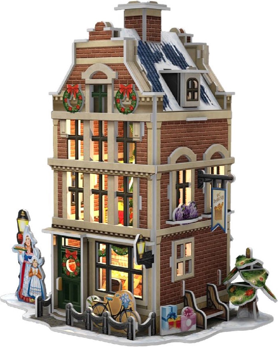 Cubic Fun Cubic Fun 3D Puzzel Hollands Huisje Winter Bakkerij + Licht 65 Stukjes
