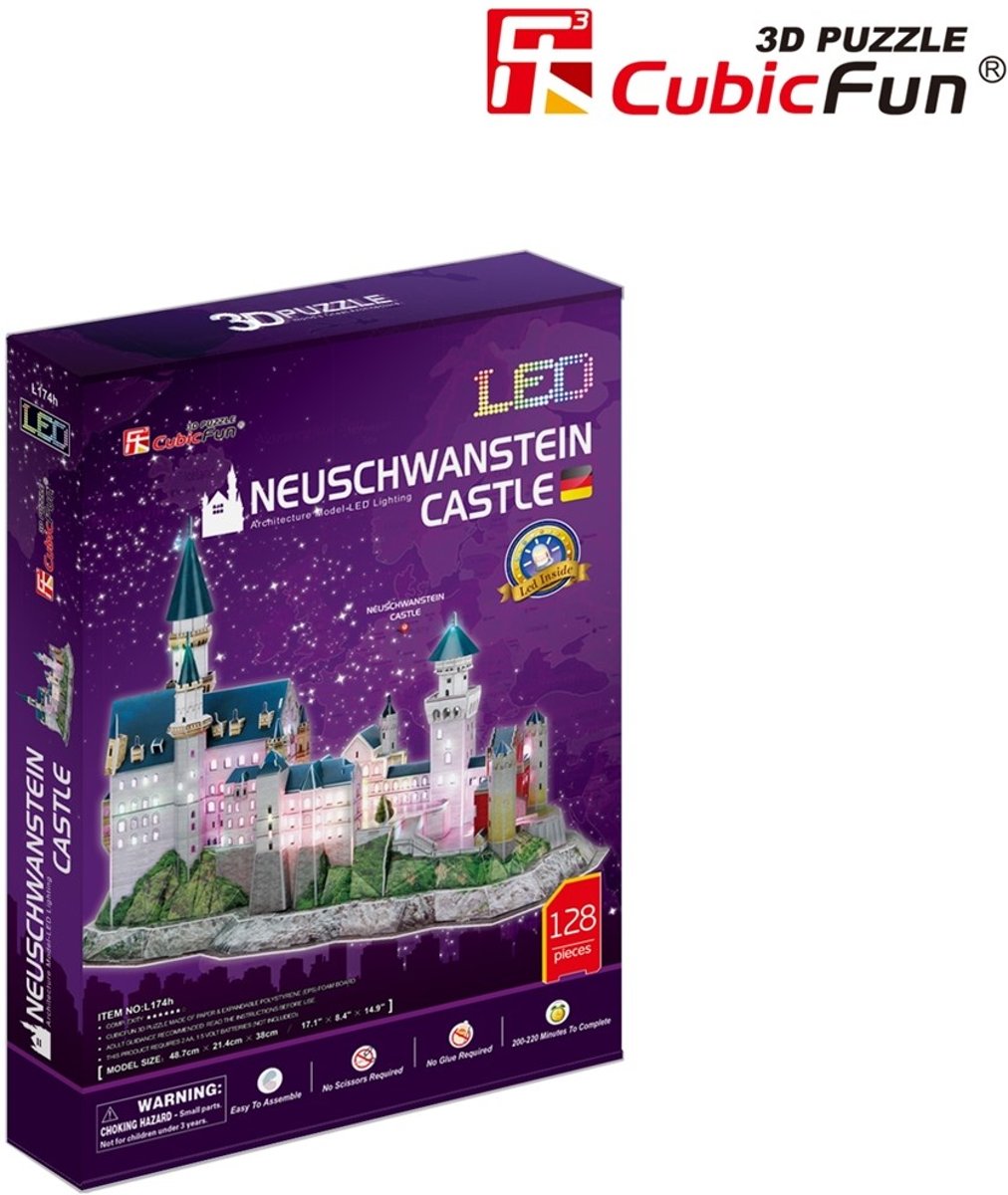 House of Holland Neuschwanstein Castle LED - 3D Puzzel - 128 stukjes