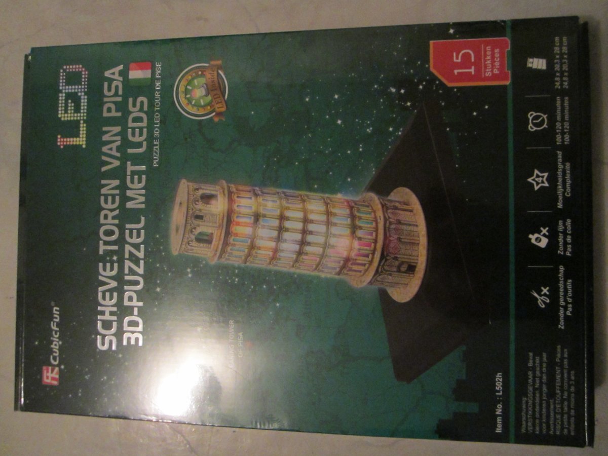 Scheve Toren van Pisa 3D puzzel met Led