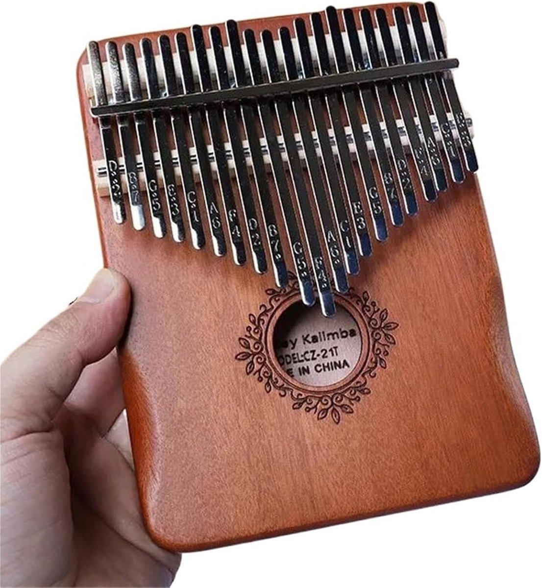Cuhostki - 1 Stuk - Kalimba Duimpiano met - Kalimba - 21-Tonen Kalimba Duimpiano - Houten Kalimba Muziekinstrument - Houtkleur - Hout + Ertsstaalstrepen - Gedrukt Noten - Handsteun Curve - Draagbaar