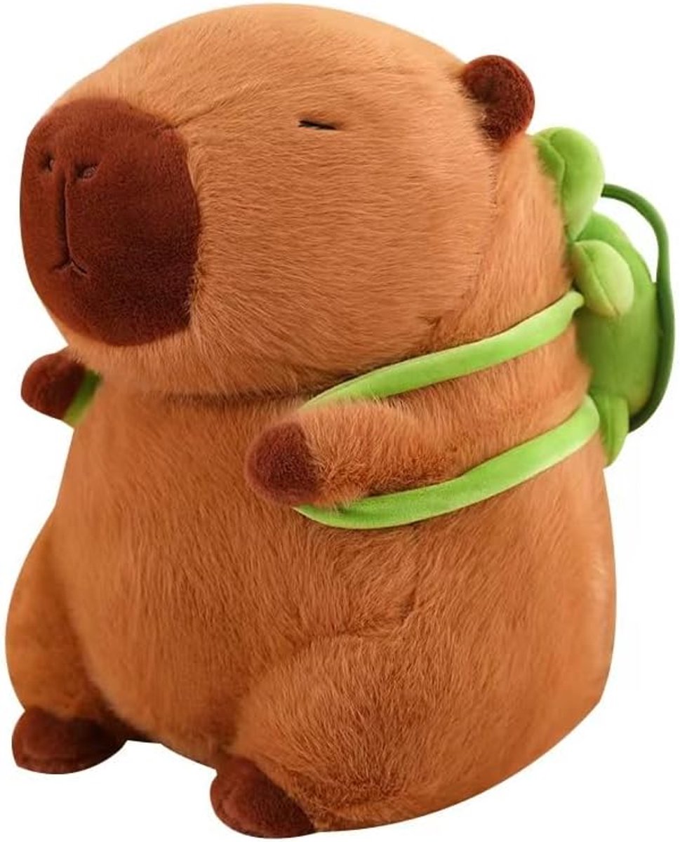 Cuhostki 1 Stuk Capybara Knuffel - Bruine Capybara met Rugzak Pluche Dier - 35 cm Zachte Knuffeldier Schildpad Rugzak