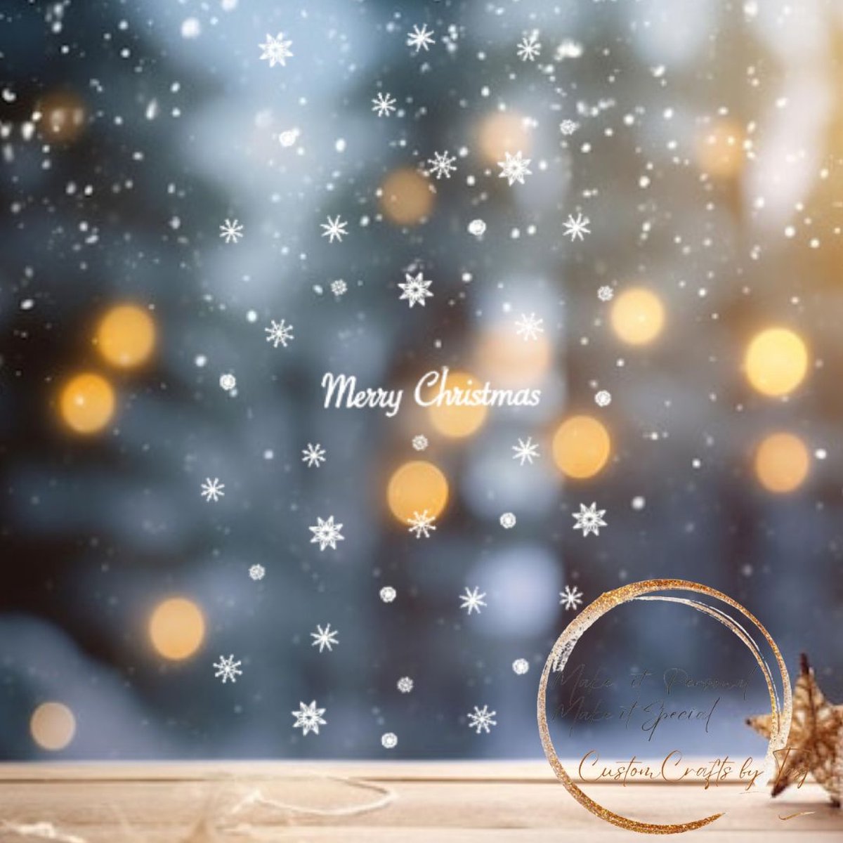 Herbruikbare Raamstickers Merry Christmas Sneeuwvlokken Wit