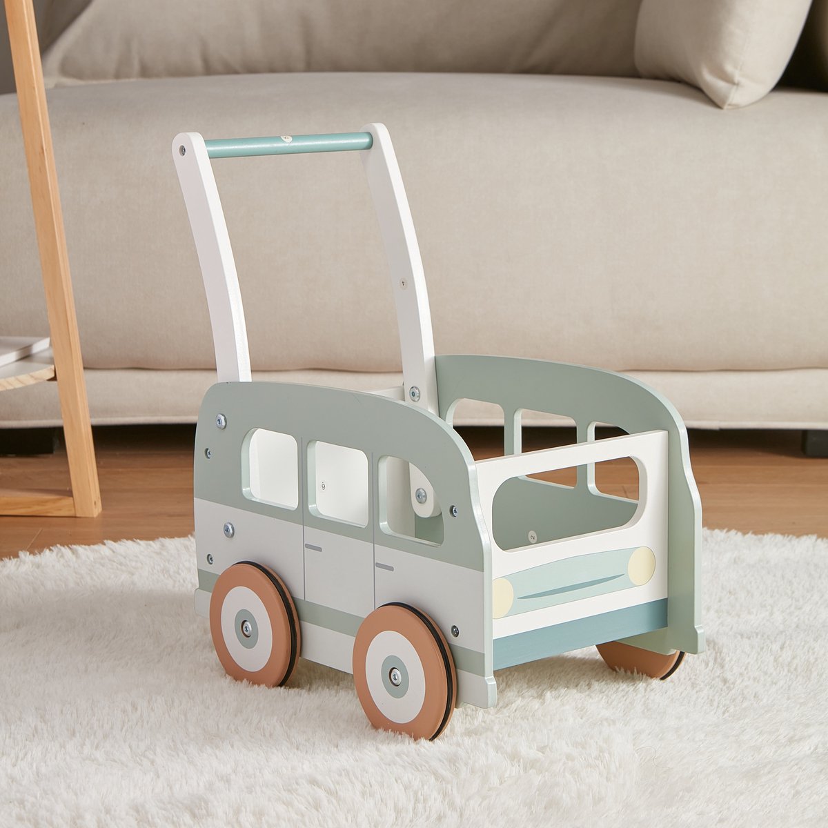 Loopwagen - vintage houten Bus voor Kinderen - Baby Walker - Houten Speelgoed vanaf 1 Jaar - Blokkenkar in Hout - CUTE & KEPPE