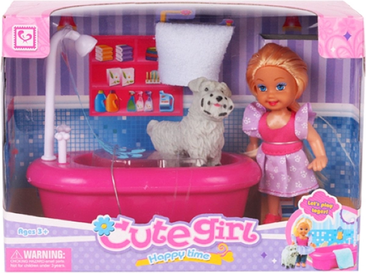 CUTE GIRL pop 9 cm met bad en hond