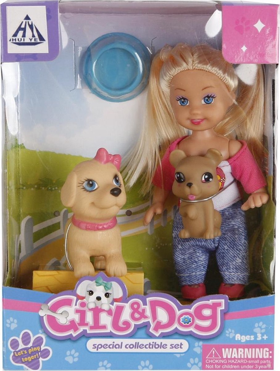 Cute Girl Pop Met Hondjes 10 Cm 3-delig