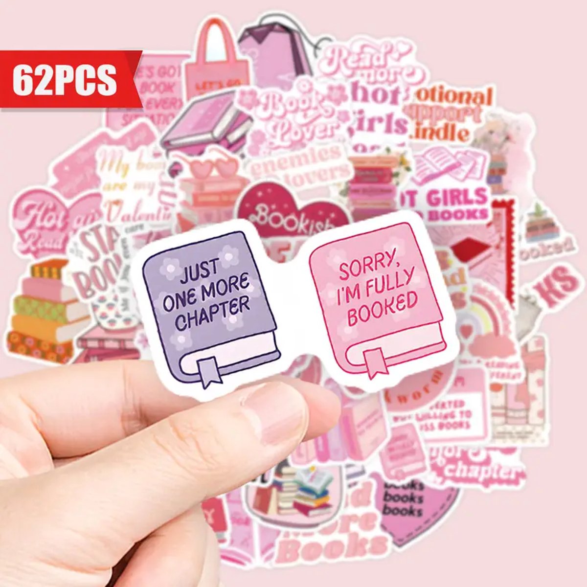 Set van 62 Waterdichte PVC-stickers met BookLover