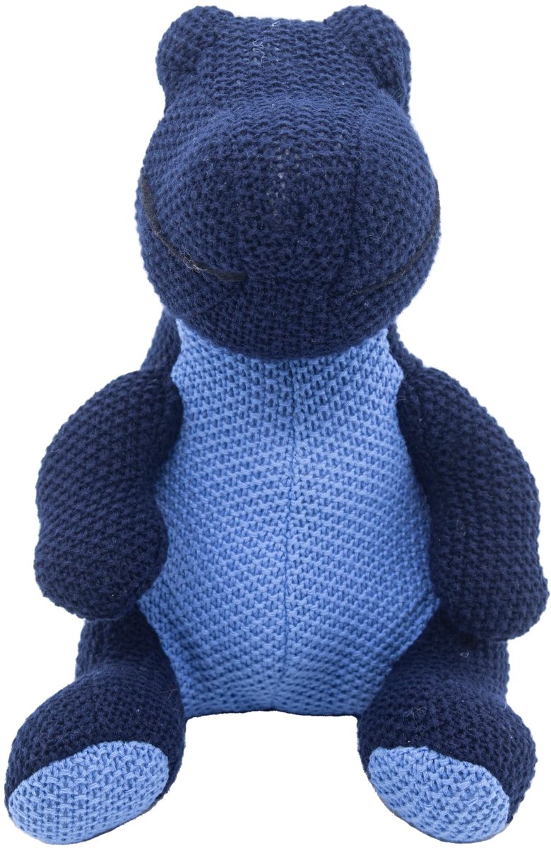 Cute since 1999 - Dinosauruspark - Dinosaurus speelgoed - Donkerblauwe zitten dino - Katoen Knuffel - 20 cm