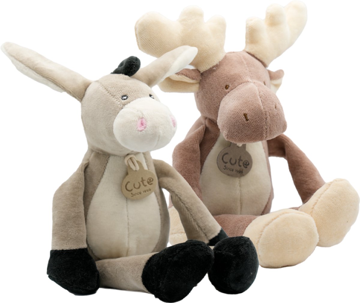 Cute since 1999 - Organische knuffels - Ezel & Rendier - 2 Stuks - 26 cm