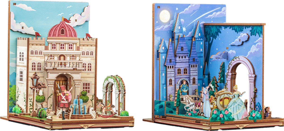 CuteBee - Book Nook - DIY Miniatuur Huisjes - Modelbouwpakket - Houten Modelbouw - Tieners (14+) - Volwassenen - Houten Boekensteun - 2-in-1 Boekhouder - Fairy Town (IFT01)