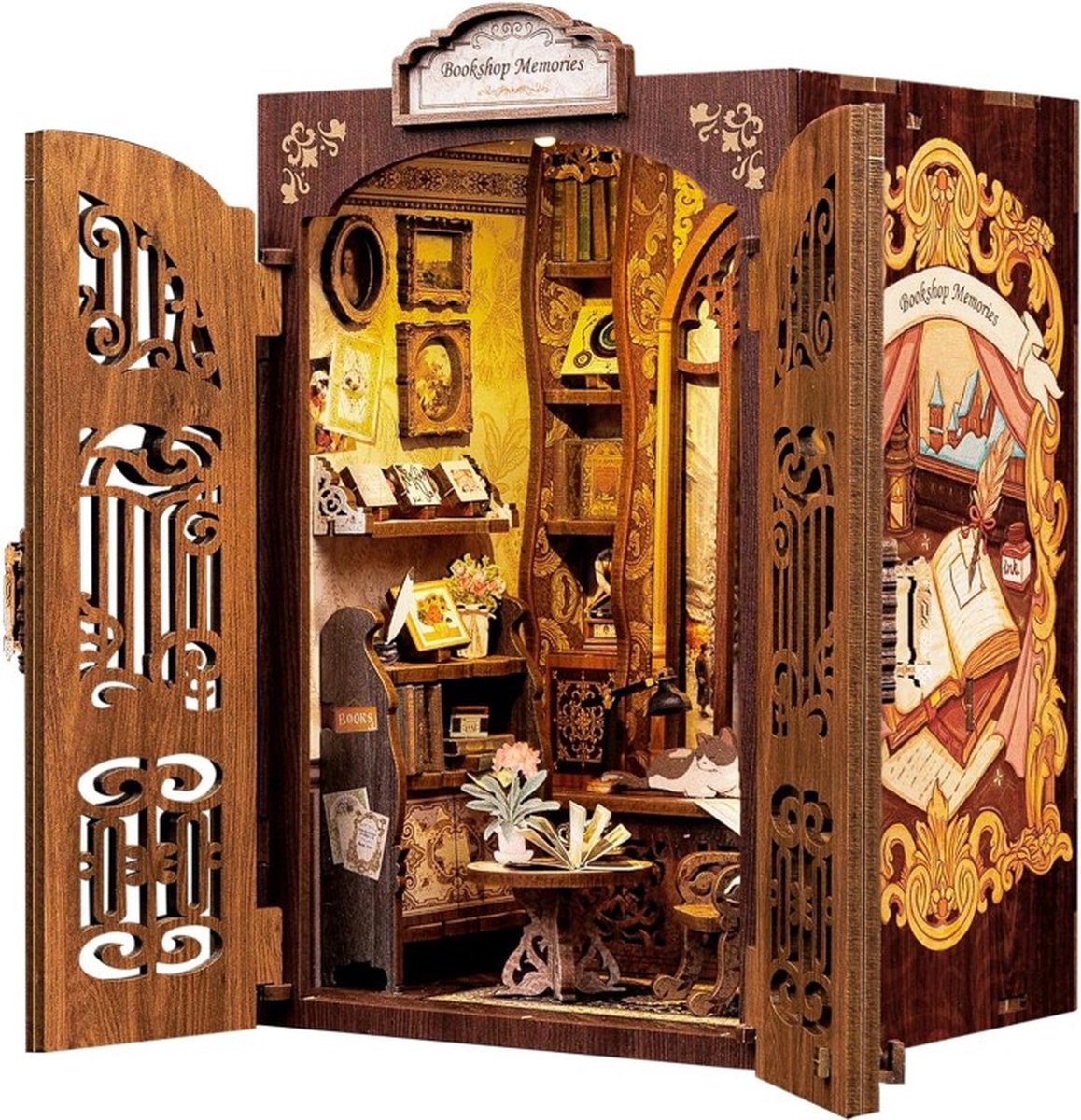 CuteBee - Book Nook - DIY Miniatuur Huisjes - Modelbouwpakket - Houten Modelbouw - Tieners (14+) - Volwassenen - Houten Boekensteun - Bookshop Memories (SD01)