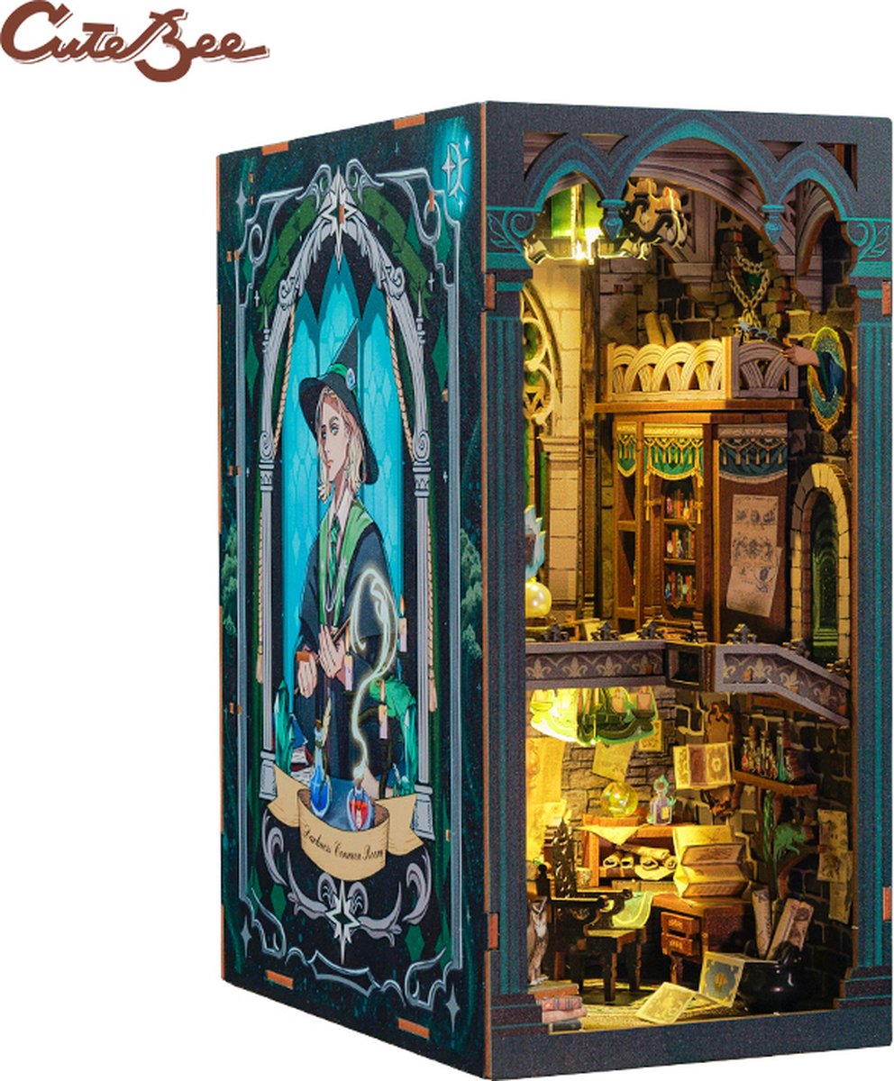 CuteBee - Book Nook - DIY Miniatuur Huisjes - Modelbouwpakket - Houten Modelbouw - Tieners (14+) - Volwassenen - Houten Boekensteun - Darkness Common Room (RK05B)