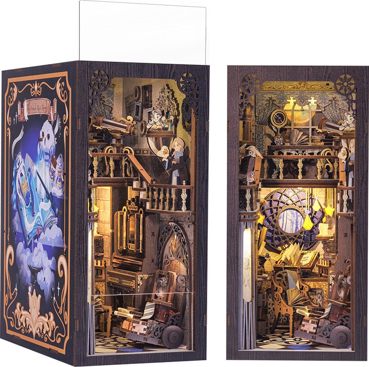 CuteBee - Book Nook - DIY Miniatuur Huisjes - Modelbouwpakket - Houten Modelbouw - Tieners (14+) - Volwassenen - Houten Boekensteun - Nebula Common Room (RK02B)