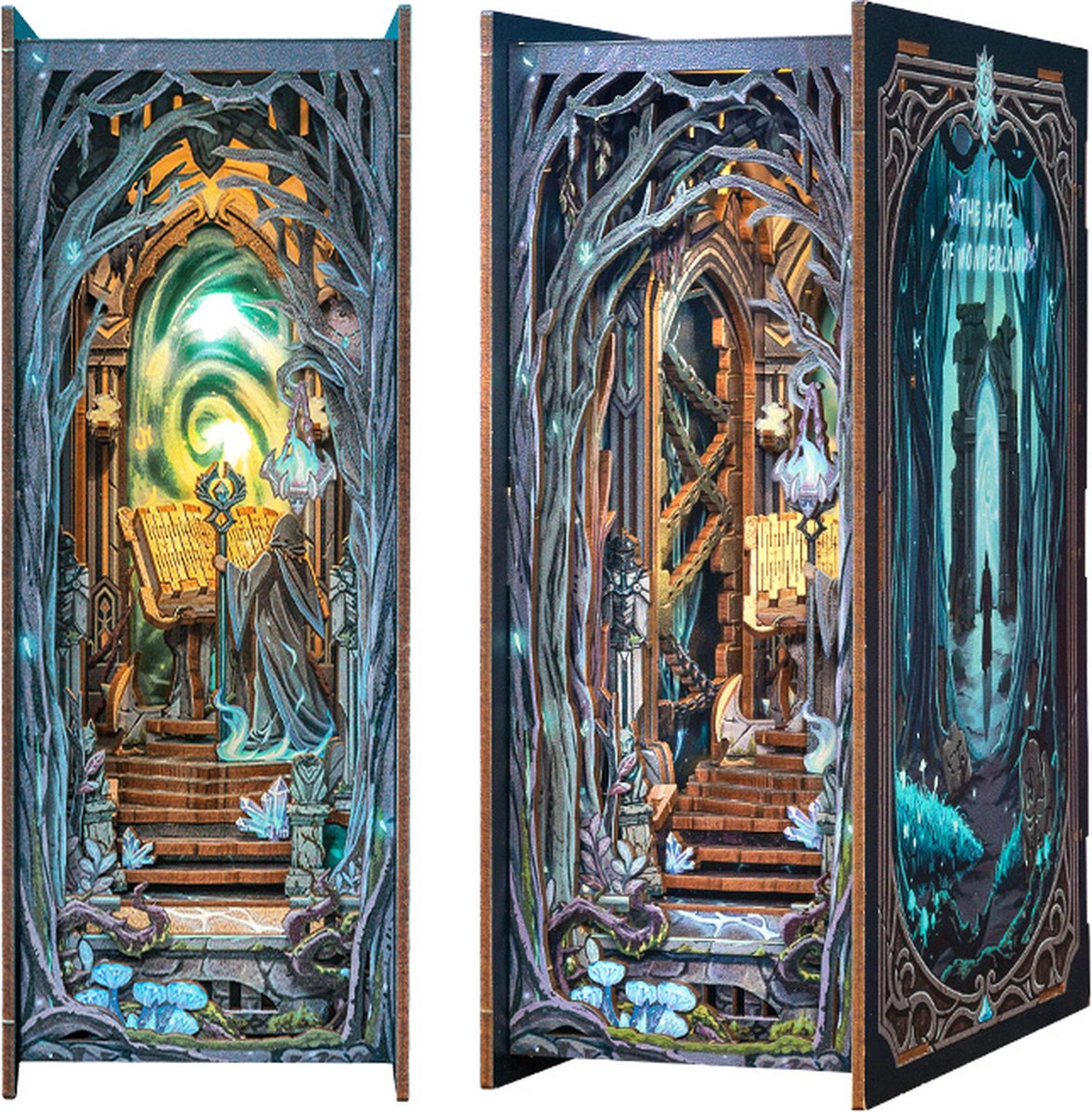 CuteBee - Book Nook - DIY Miniatuur Huisjes - Modelbouwpakket - Houten Modelbouw - Tieners (14+) - Volwassenen - Houten Boekensteun - The Gate of Wonderland (HY02B)