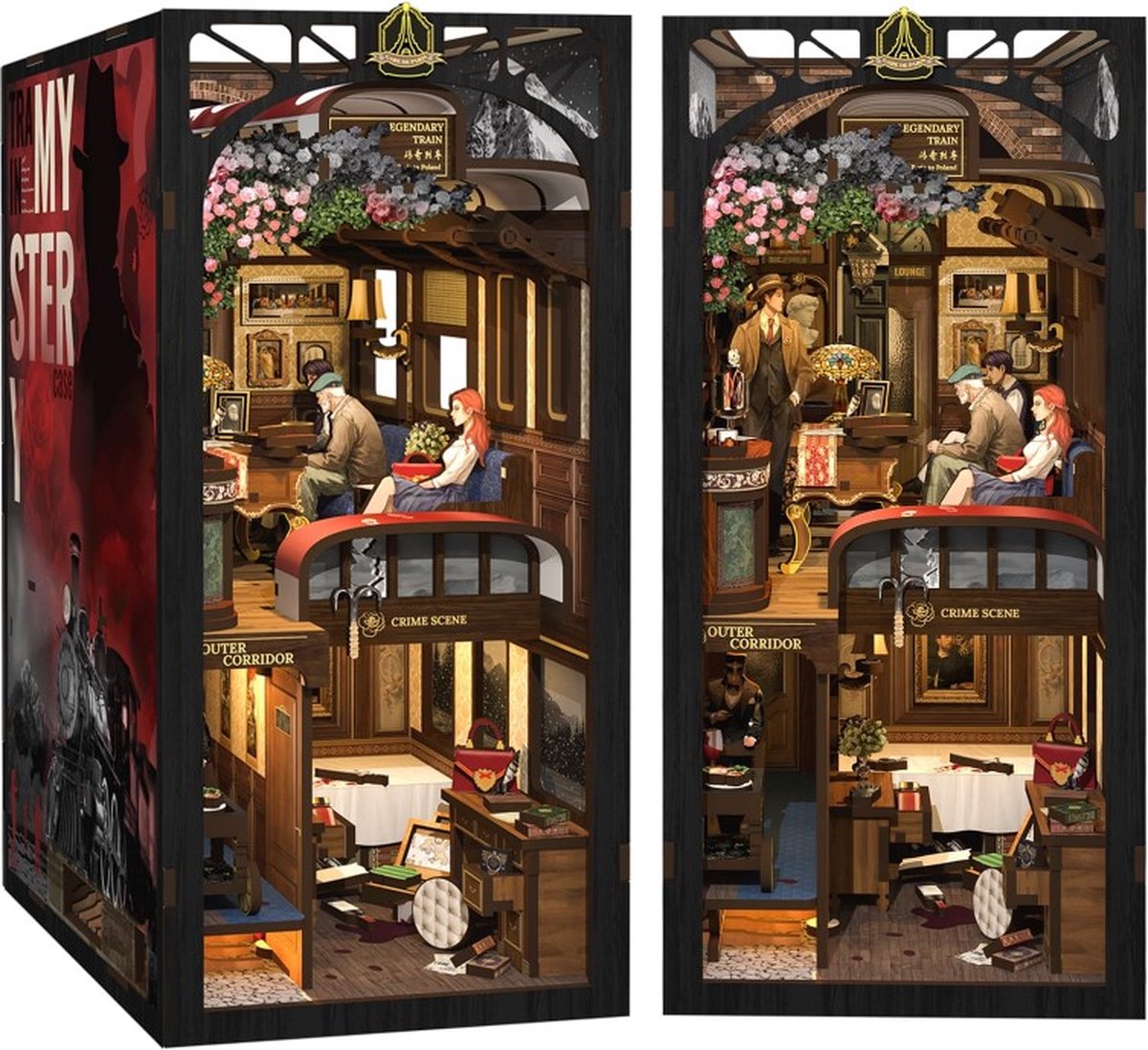 CuteBee - Book Nook - DIY Miniatuur Huisjes - Modelbouwpakket - Houten Modelbouw - Tieners (14+) - Volwassenen - Houten Boekensteun - Train Mystery Case (BN01)