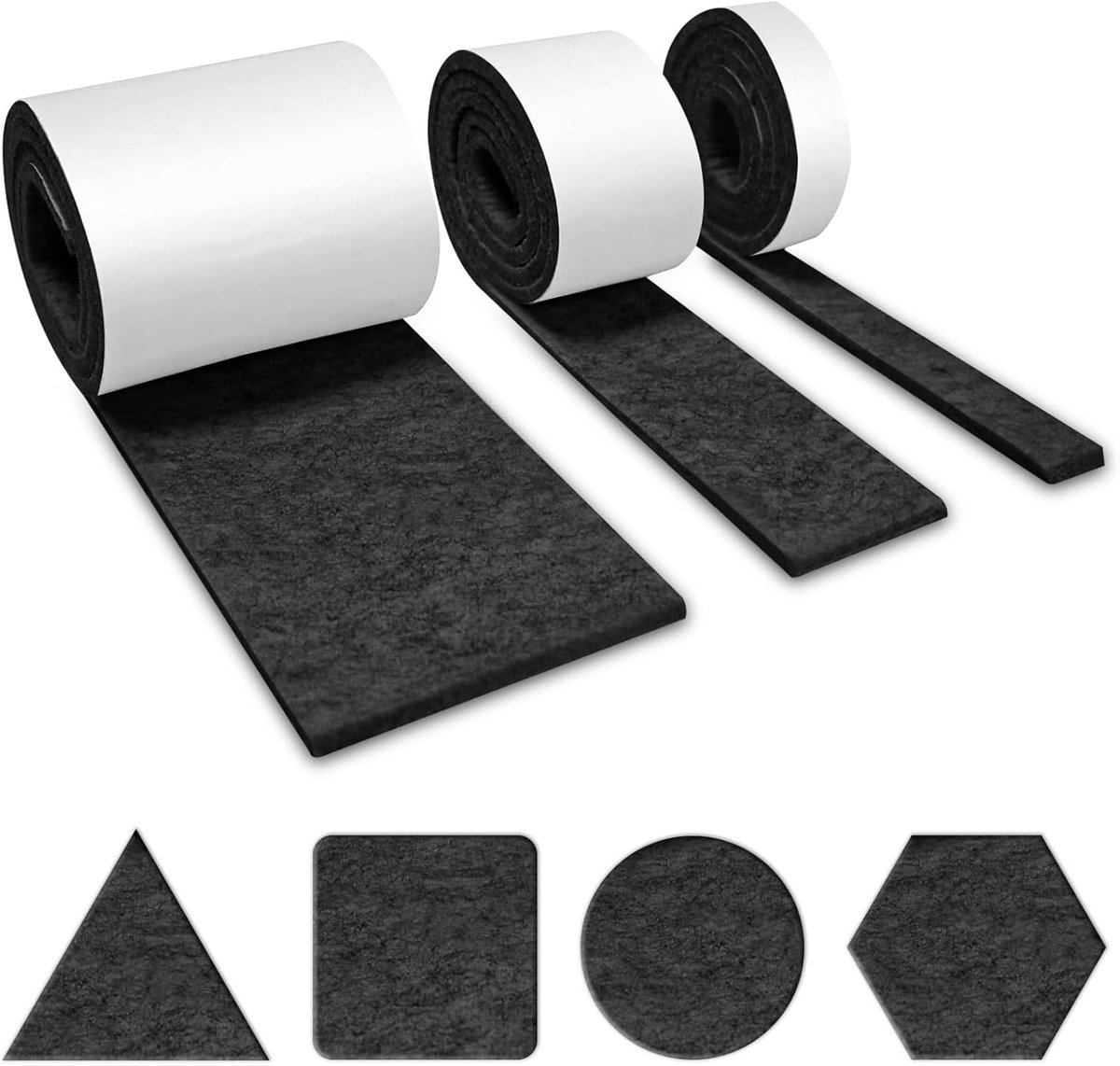 3 rollen zelfklevende vilt zwart (100 cm x 10 cm, 100 cm x 5 cm, 100 cm x 2 cm), viltkussen, viltkussens voor meubels, zelfklevende meubelbeschermstrip, zelfklevende meubelsticker - Cyslmuk