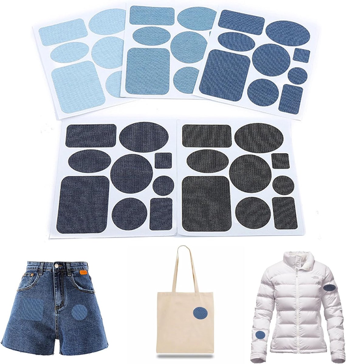 45-delige strijkpatches voor jeans, 5 kleuren, zelfklevende reparatiepatches, strijkpatches voor jeans, denim patches, reparatieset voor jeans, jeans, strijkpatches voor jeans, kleding, gatreparatie - Cyslmuk®