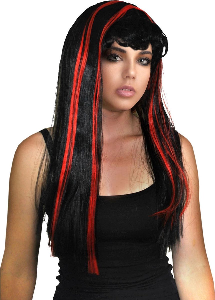 Pruik heks / diva / Amy zwart-rood - verkleedfeestje - halloween