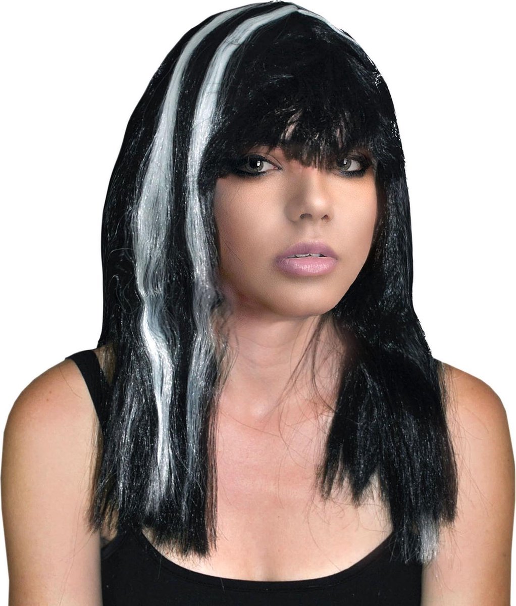 Pruik heks / diva / Amy zwart-wit - verkleedfeestje - halloween