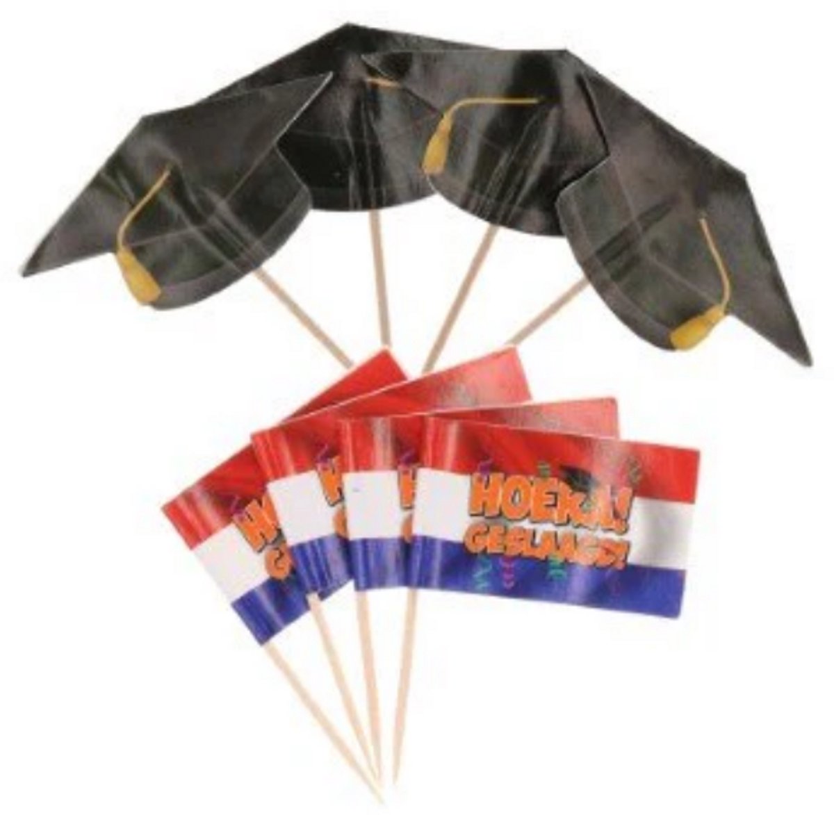 Geslaagd Cocktailprikkers - Afstudeer Hoedjes en Vlag Nederland - 8 stuks