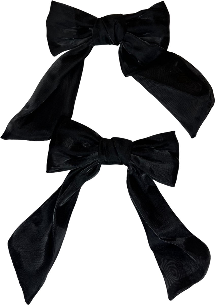 Haarstrik Zwart Klein - Haarklip Halloween Satijn - 2 stuks