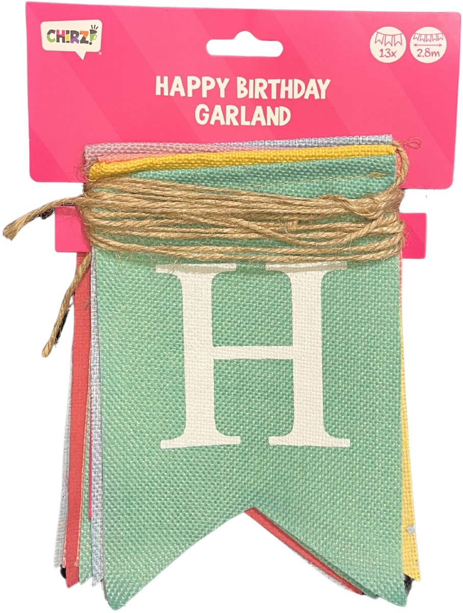 Vlaggenlijn - Happy Birthday - Canvas Multicolor - 2,8 meter