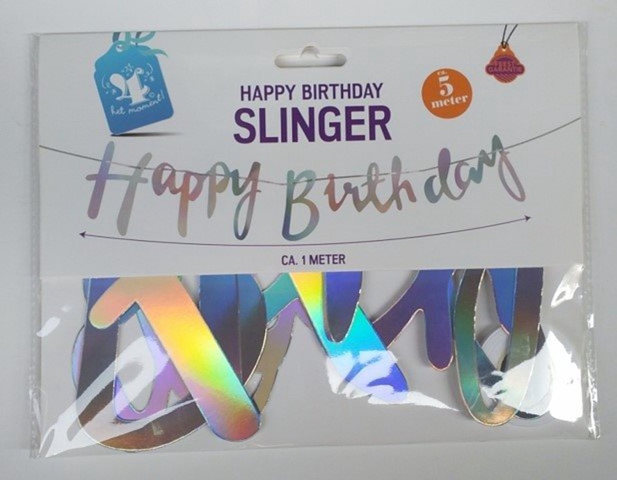 Letterslinger Happy Birthday - Zilver Holografisch