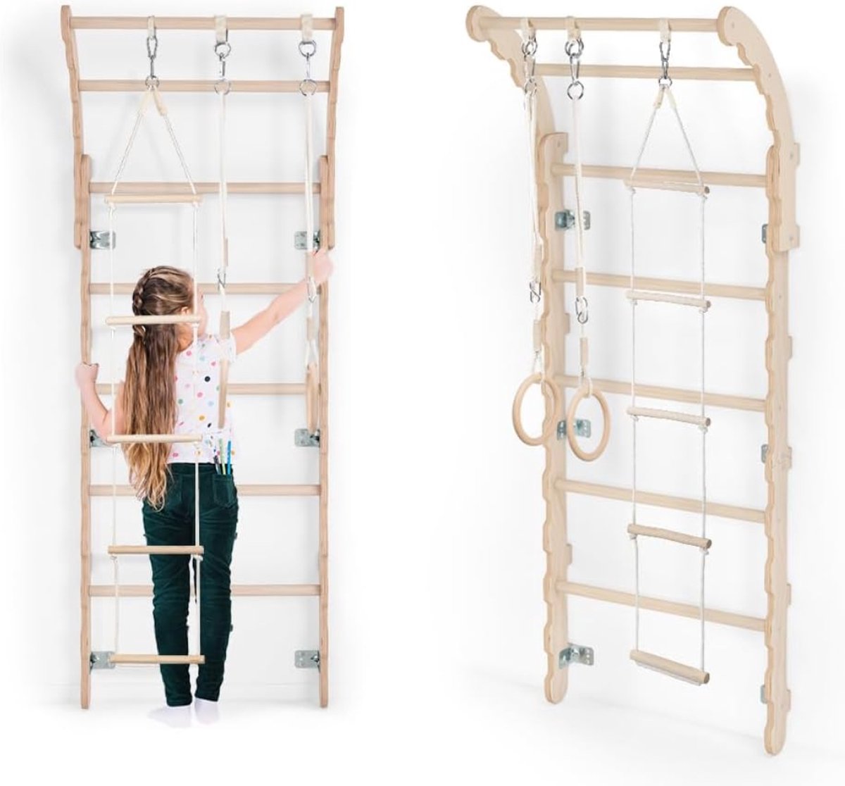     Binnen - Pikler - Wandklimrek - Turnrek - 7x66x175cm - Bruin