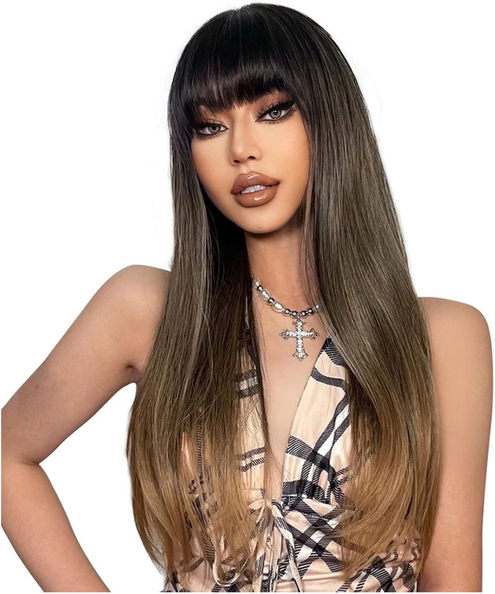 DD Pruiken Dames echt Haar - Pruik - Wasbaar - Steil Haar - Lang - Bruin