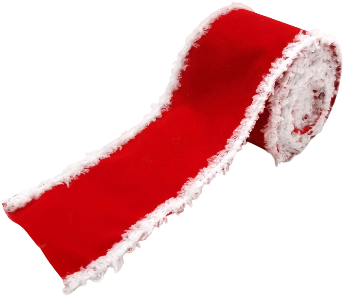 Kerstmis fluwelen lint met besneeuwde rand, 10 cm, 10 meter, rood