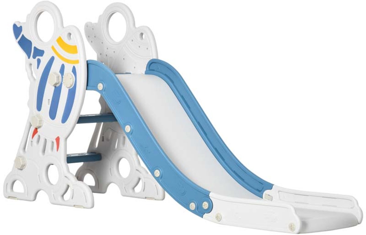 Kinder Slide 157x46.5x80 cm Blauw + Wit, Rocketvorm, met Antislip Treden en Makkelijk Grijpbare Handvaten, Stevige Ondersteuning, Geschikt voor Binnengebruik voor Kinderen van 1.5-3 Jaar