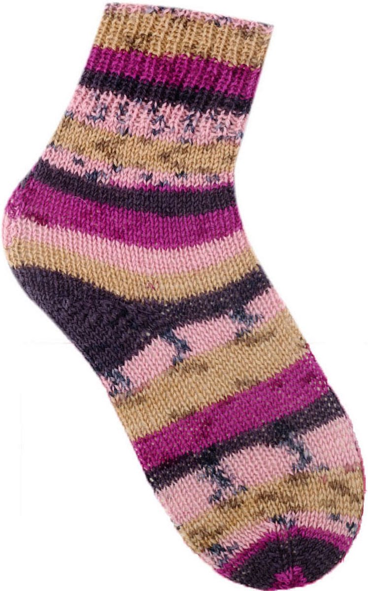 Sokken breien met 5 naalden pendikte 2.75-3mm lengte 20cm - Breipakket sokkenwol 4 x 100 gram bollen - Gemeleerd roze camel maroon tinten